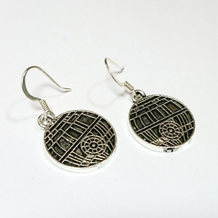 Star Wars Death Star Silver Dangle Earrings