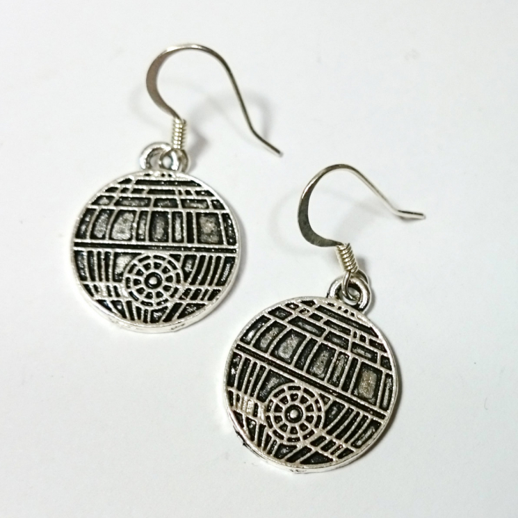 Star Wars Death Star Silver Dangle Earrings