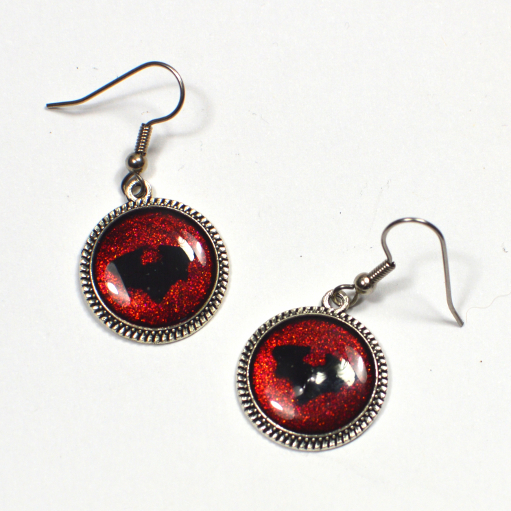Gothic Bat Red Black Silver Handmade Earrings