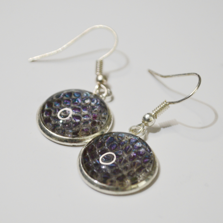 Dragon Skin Teal to Purple Drop Earrings Snake Skin Real Snake Skin