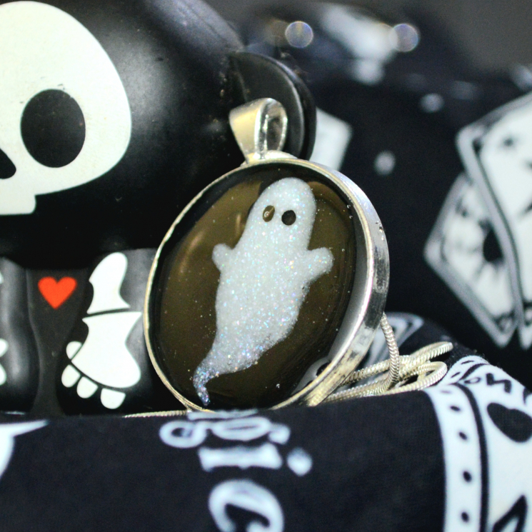 Spooky Cute Halloween GITD Handmade Ghost Pendant