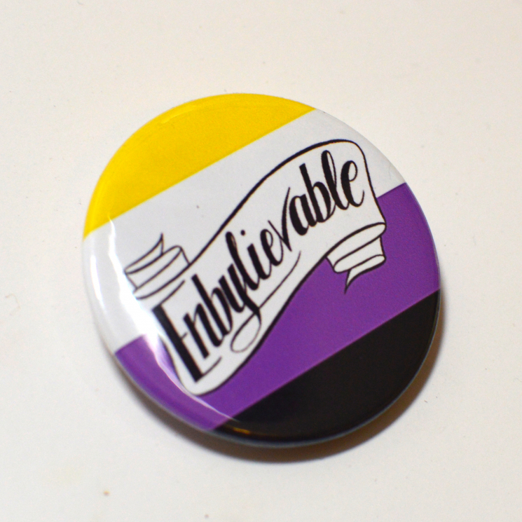 Non-Binary Genderqueer Genderfluid Enby Enbylievable Queer Pride Button Badge
