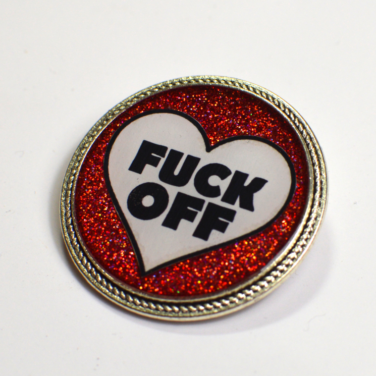 Fuck Off Red Glitter Heart Brooch