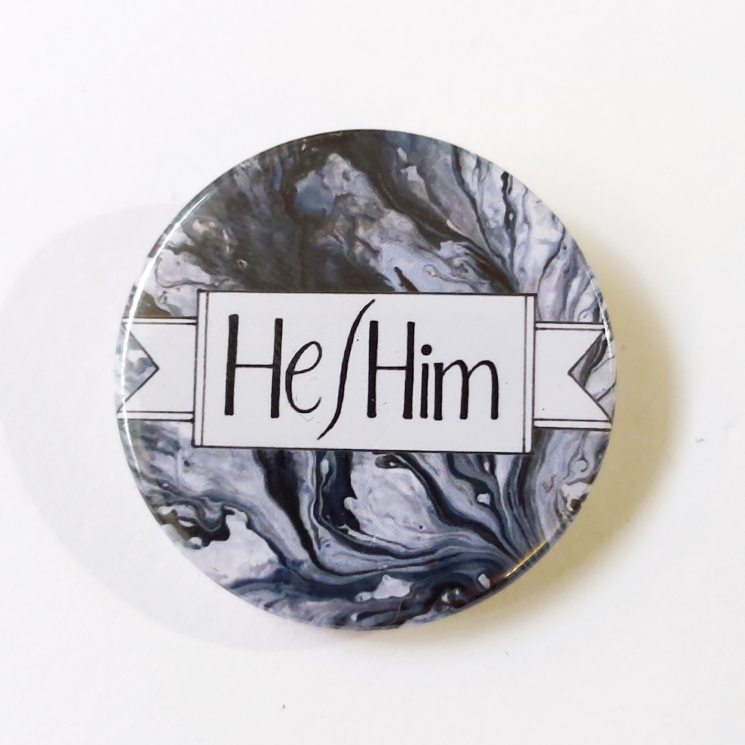 Pronouns He-Him Hand Lettered Badge