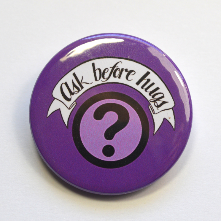 Ask Before Hugs Question Mark Badge