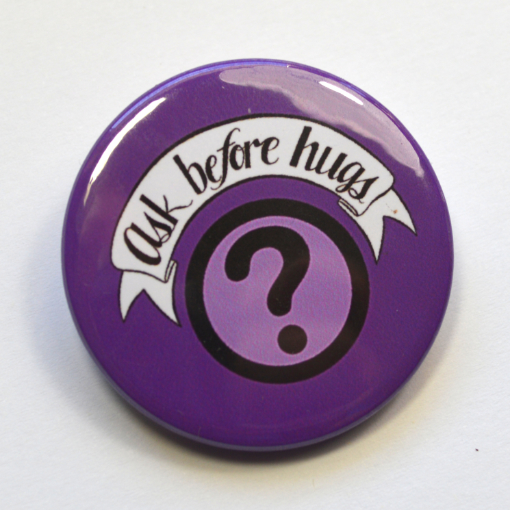 Ask Before Hugs Question Mark Badge