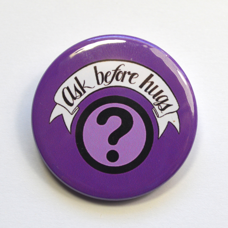 Ask Before Hugs Question Mark Badge