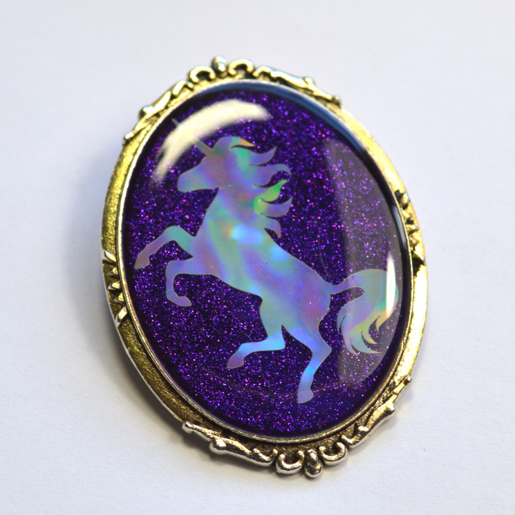 Purple Glitter Holo Holographic Unicorn Fancy Brooch