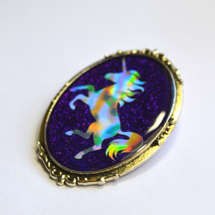Purple Glitter Holo Holographic Unicorn Fancy Brooch