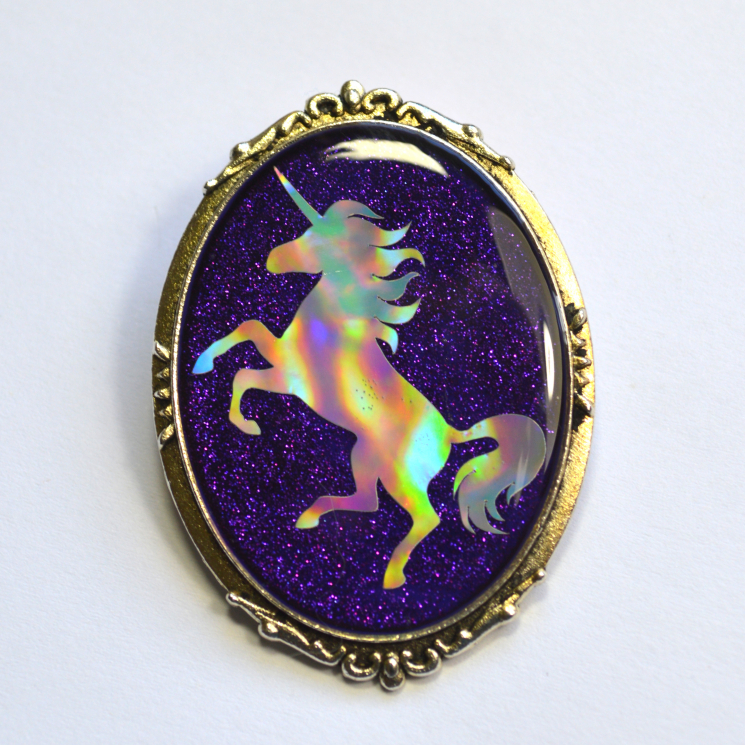 Purple Glitter Holo Holographic Unicorn Fancy Brooch