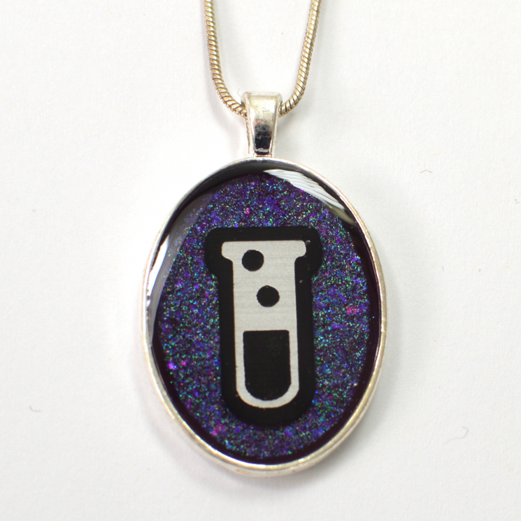Science Test Tube Purple and Silver handmade pendant