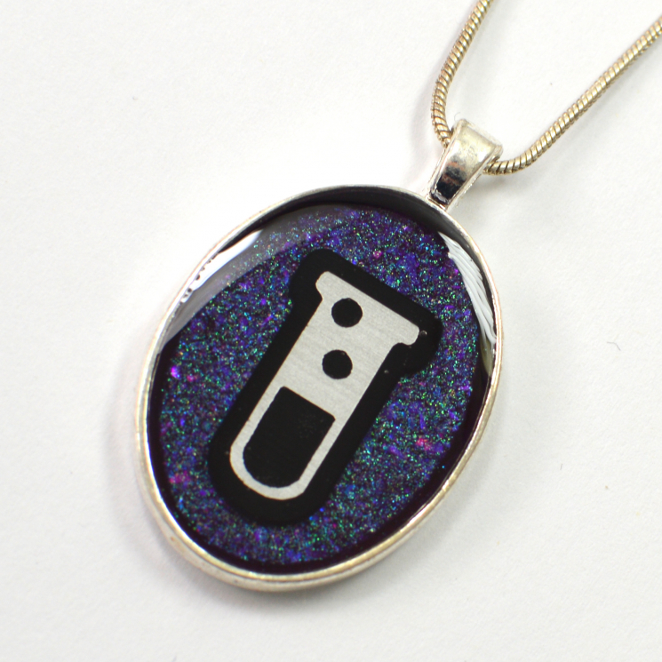 Science Test Tube Purple and Silver handmade pendant