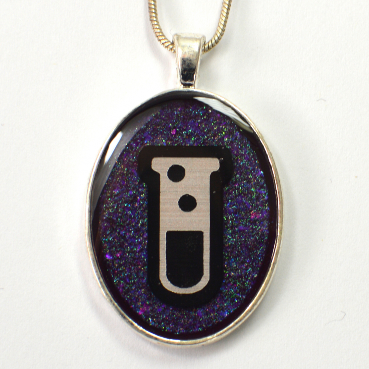 Science Test Tube Purple and Silver handmade pendant