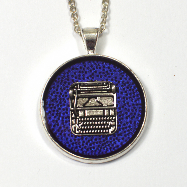 Silver typewriter pendant writer gift