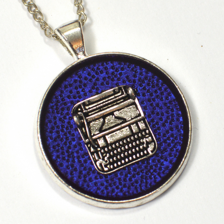Silver typewriter pendant writer gift