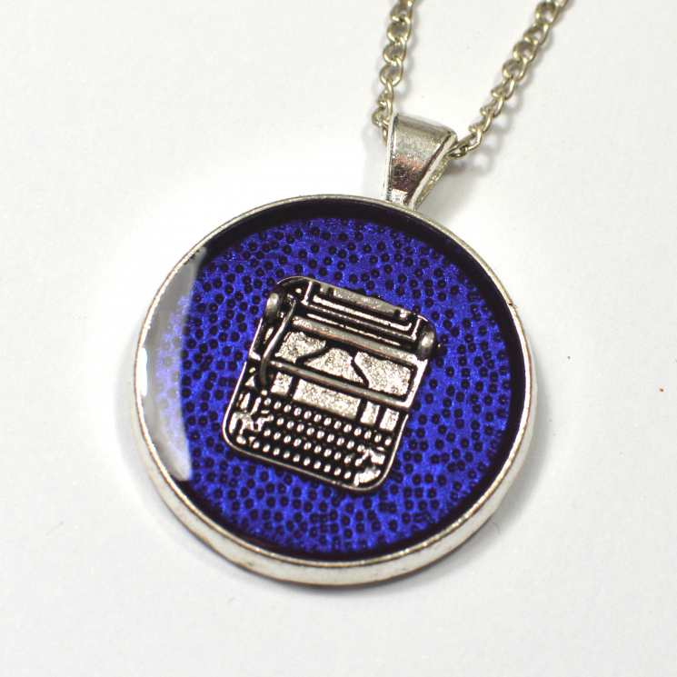 Silver typewriter pendant writer gift