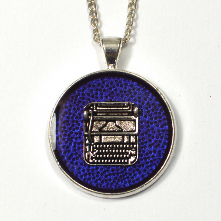 Silver typewriter pendant writer gift