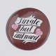 Badge with a brown background that reads "Single but awkward"
