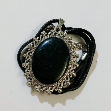 Small Oval Silver pendant with black resin stone