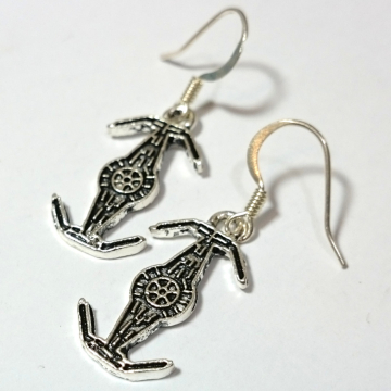 TIE Fighter Spaceship Star Wars Silver Dangle Earrings