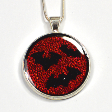 Gothic Red and Black Bat Pendant