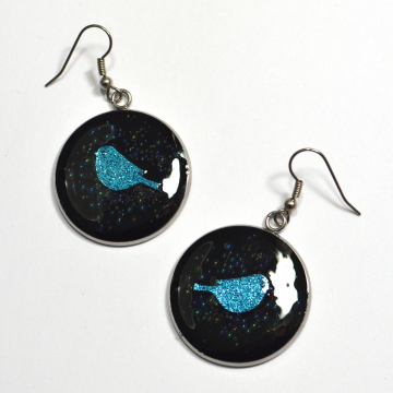 Glittery Blue Bird Earrings