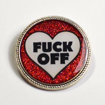 Fuck Off Red Glitter Heart Brooch