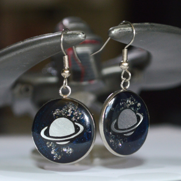 Silver Galaxy Space Dangle Resin Earrings